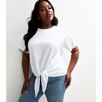 Women's Plus Size White Tie Front Tee Curves New Look | New Look (UK)