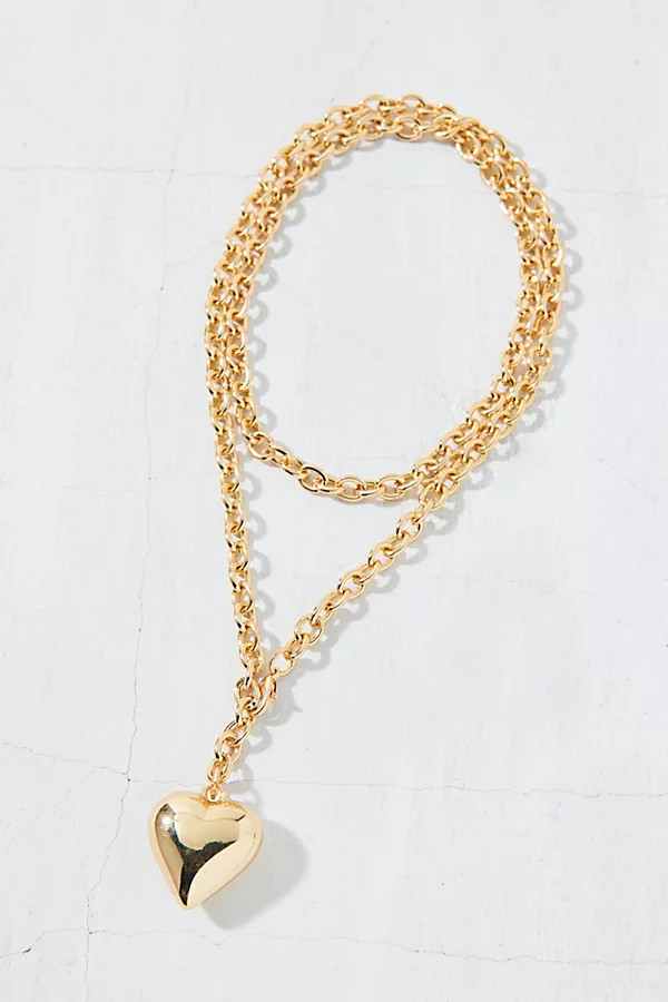 Puffy Heart Pendant Wrap Necklace in Gold, Women's at Urban Outfitters | Urban Outfitters (US and RoW)