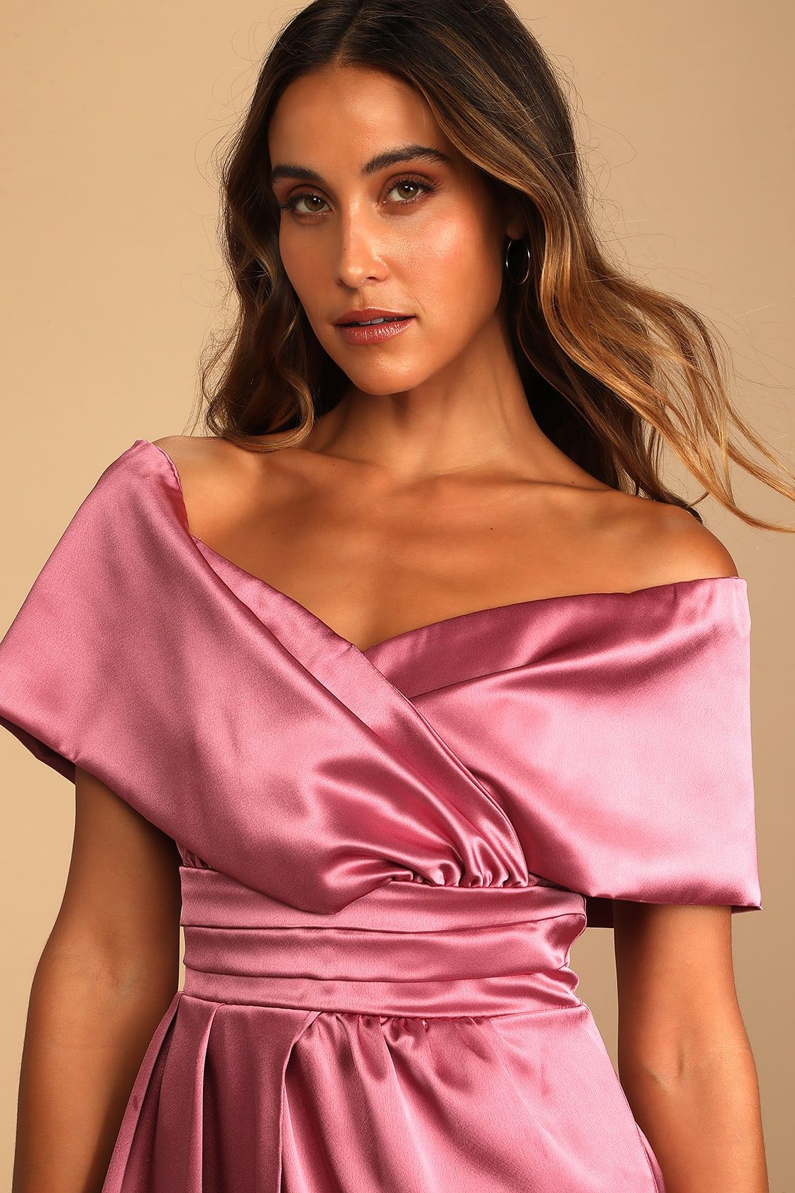 Always Celebrating Mauve Pink Satin Off-the-Shoulder Mini Dress | Lulus (US)