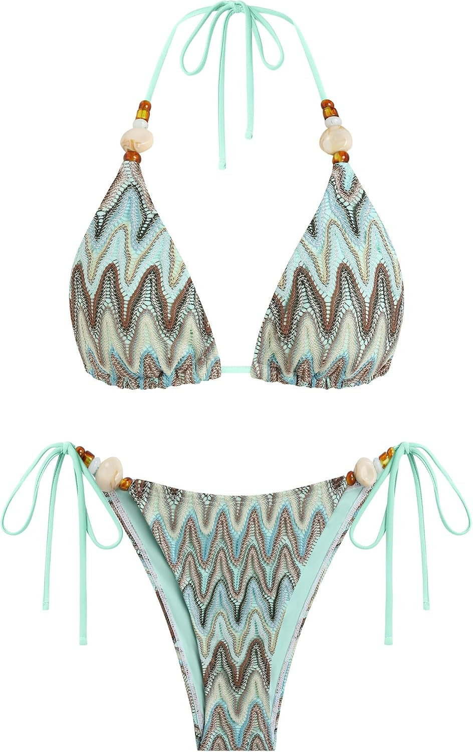ZAFUL Women's Bikini Sets Beads Triangle Swimsuits 2 Piece Bathing Suits | Amazon (US)