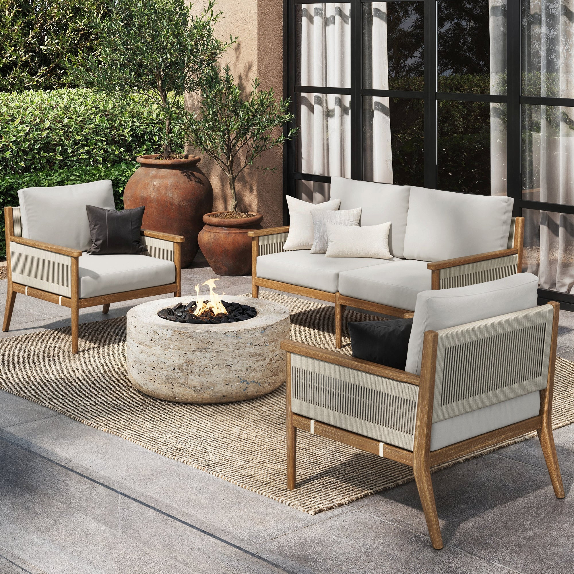 Outdoor 3 Piece Wood Patio Set Loveseat and Chairs | Nathan James