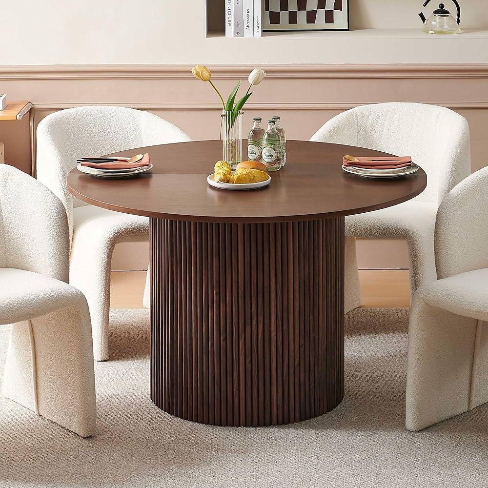 47" Round Dining Table for 4-6, Modern Vintage Circle Kitchen Dinner Table, Two-Part Walnut Wood ... | Amazon (US)