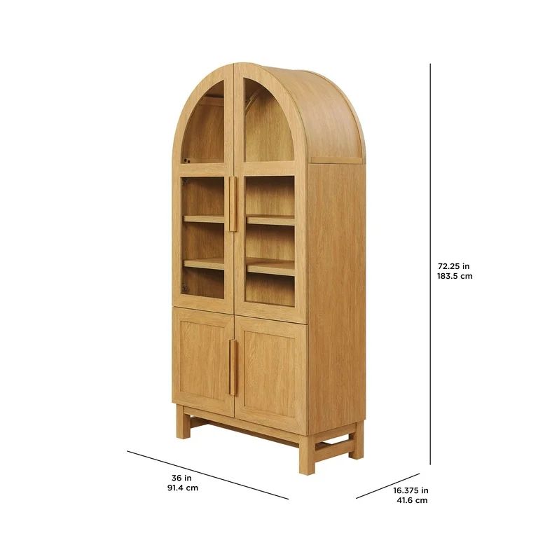 Better Homes & Gardens Juliet Kitchen Rounded Solid Wood Frame Arc Cabinet, Light Honey Finish | Walmart (US)