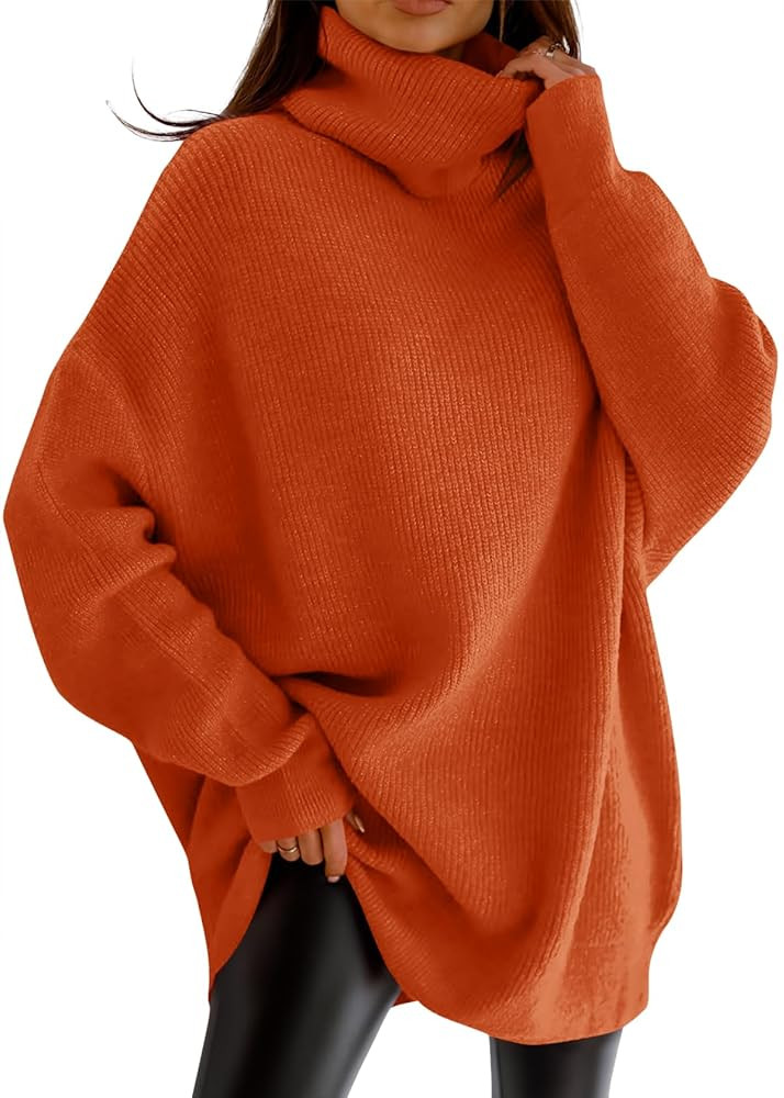 imesrun Womens Turtleneck Oversized Sweater Batwing Chunky Pullover Sweater Casual Fall Loose Kni... | Amazon (US)
