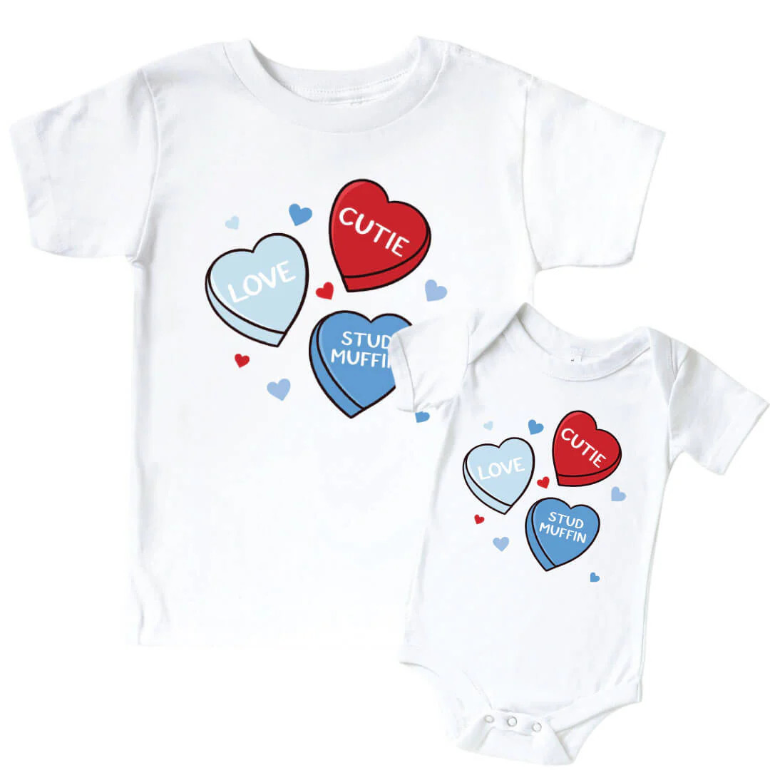Sweet Like Candy Blue Graphic Bodysuit & Kids Tee | White | Caden Lane