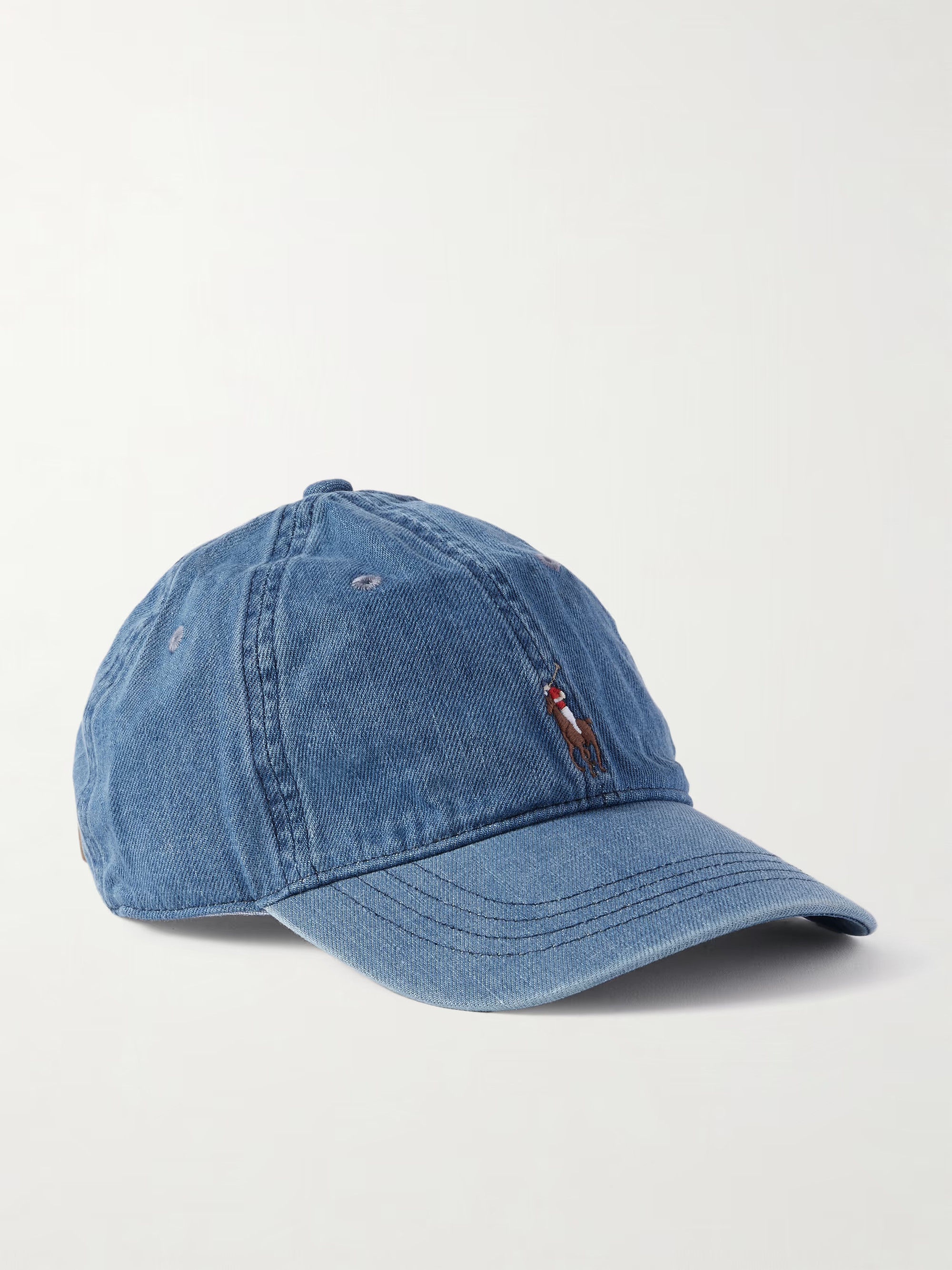 Leather-trimmed logo-embroidered denim cap | NET-A-PORTER (US)