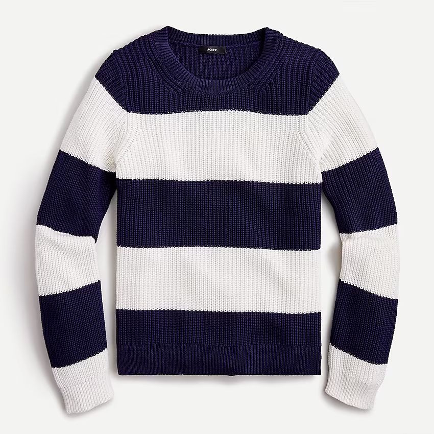 Fisherman crewneck sweater in striped cotton-cashmere | J.Crew US