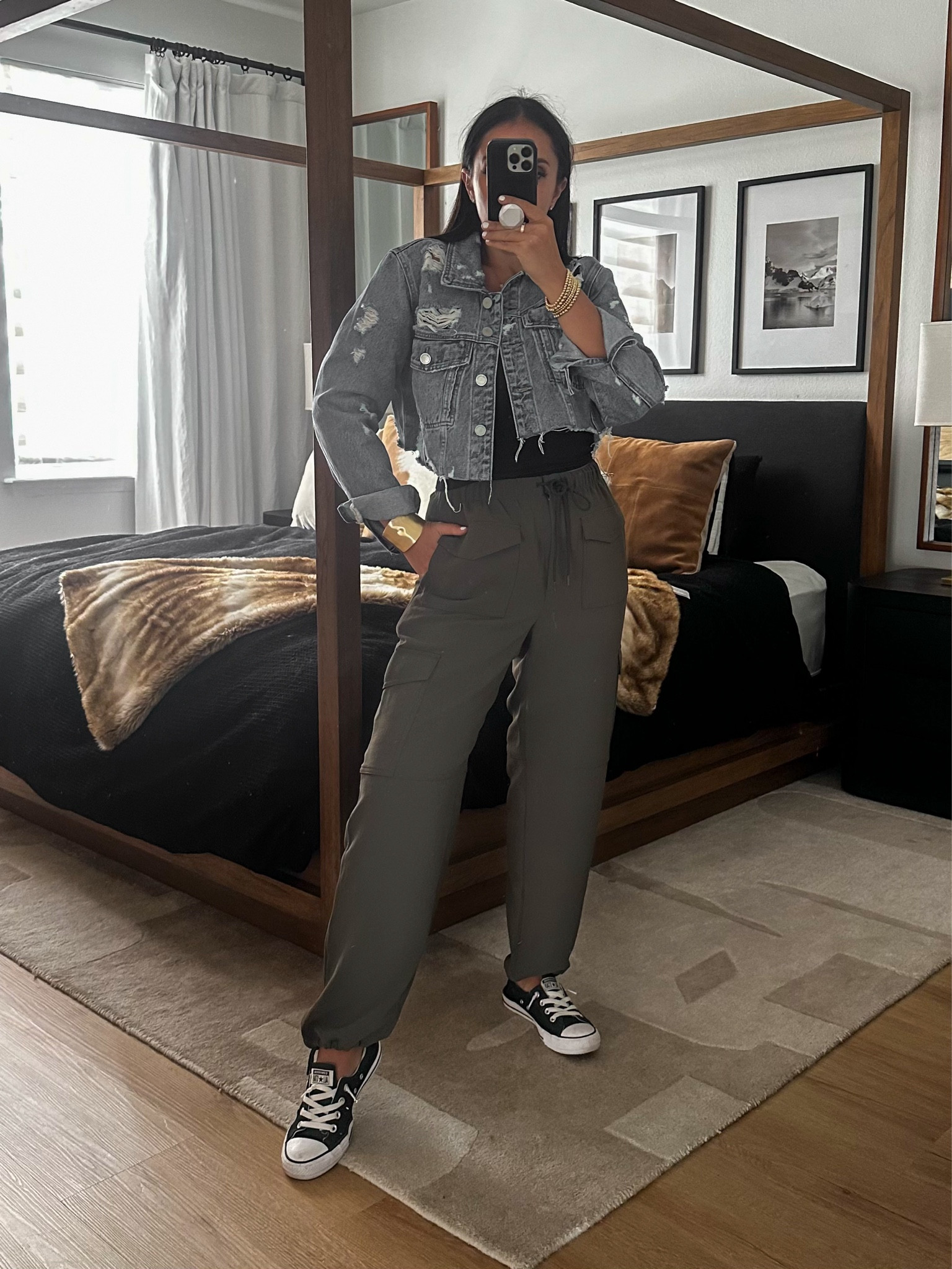 Mercy Cargo Pant wearing size 6. Tummy Control Shapewear Thong Body Suits Deep V Neck Backless Body Shaper wearing size small. [BLANKNYC] Denim Jean Jacket wearing size medium. Converse Women's Chuck Taylor All Star Shoreline Slip-on Low Top Sneaker
