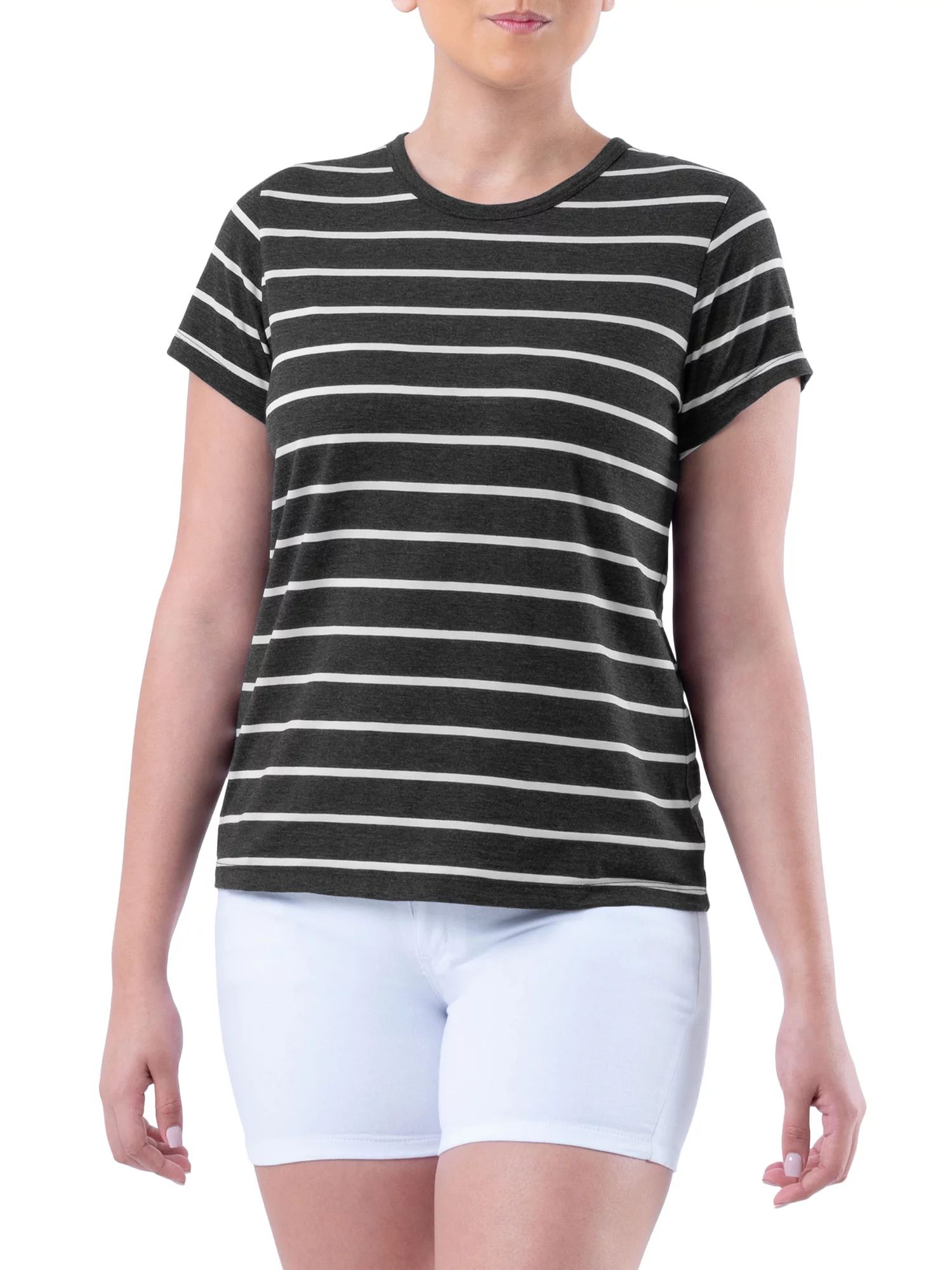 Time and Tru Womens Striped Short Sleeve Slub Crew Neck T-Shirt | Walmart (US)