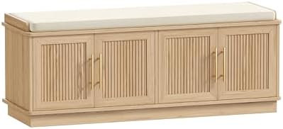 Fluted Shoe Storage Bench with Cushion, 47.2" Entryway Bench with Adjustable Shelves and 4 Doors,... | Amazon (US)