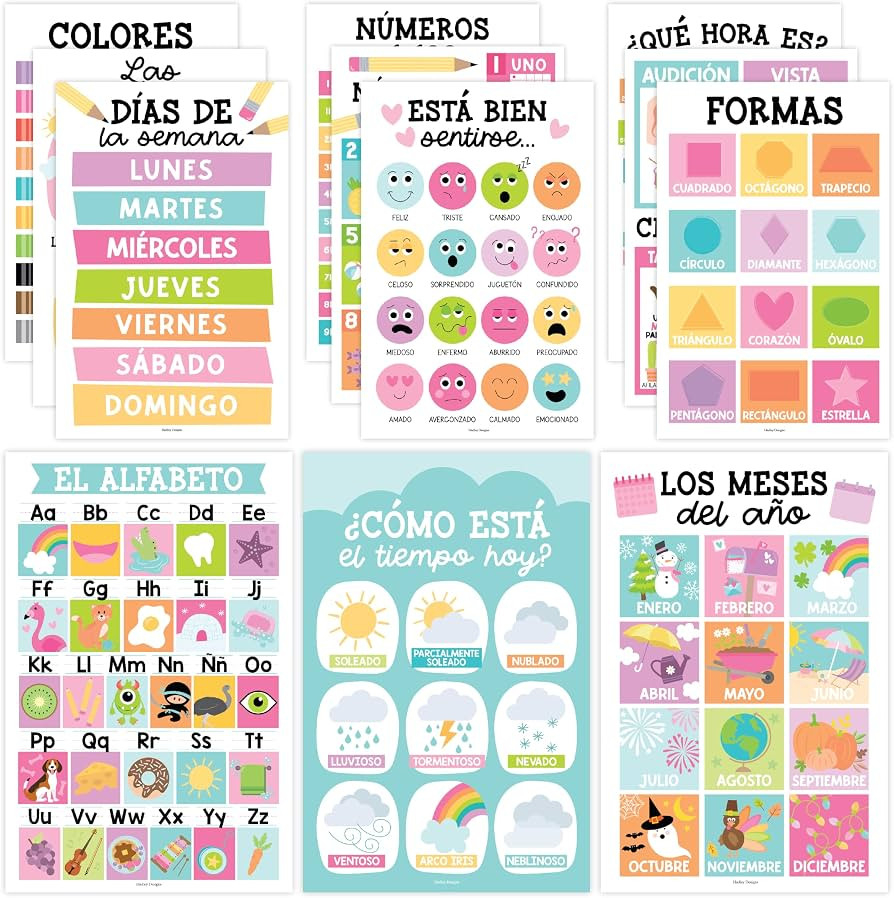 Hadley Designs Spanish Classroom Decorations - 12 Spanish Posters for Classroom Elementary, Abece... | Amazon (US)