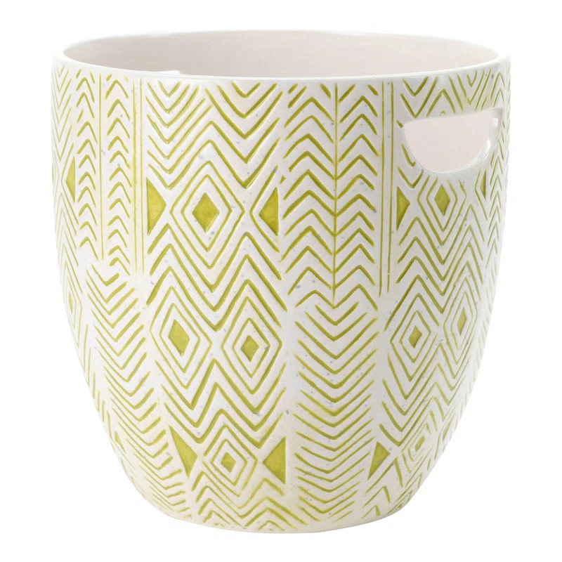 Debossed Tribal Design 100% Dolomite Pot Planter with Handle | Wayfair North America