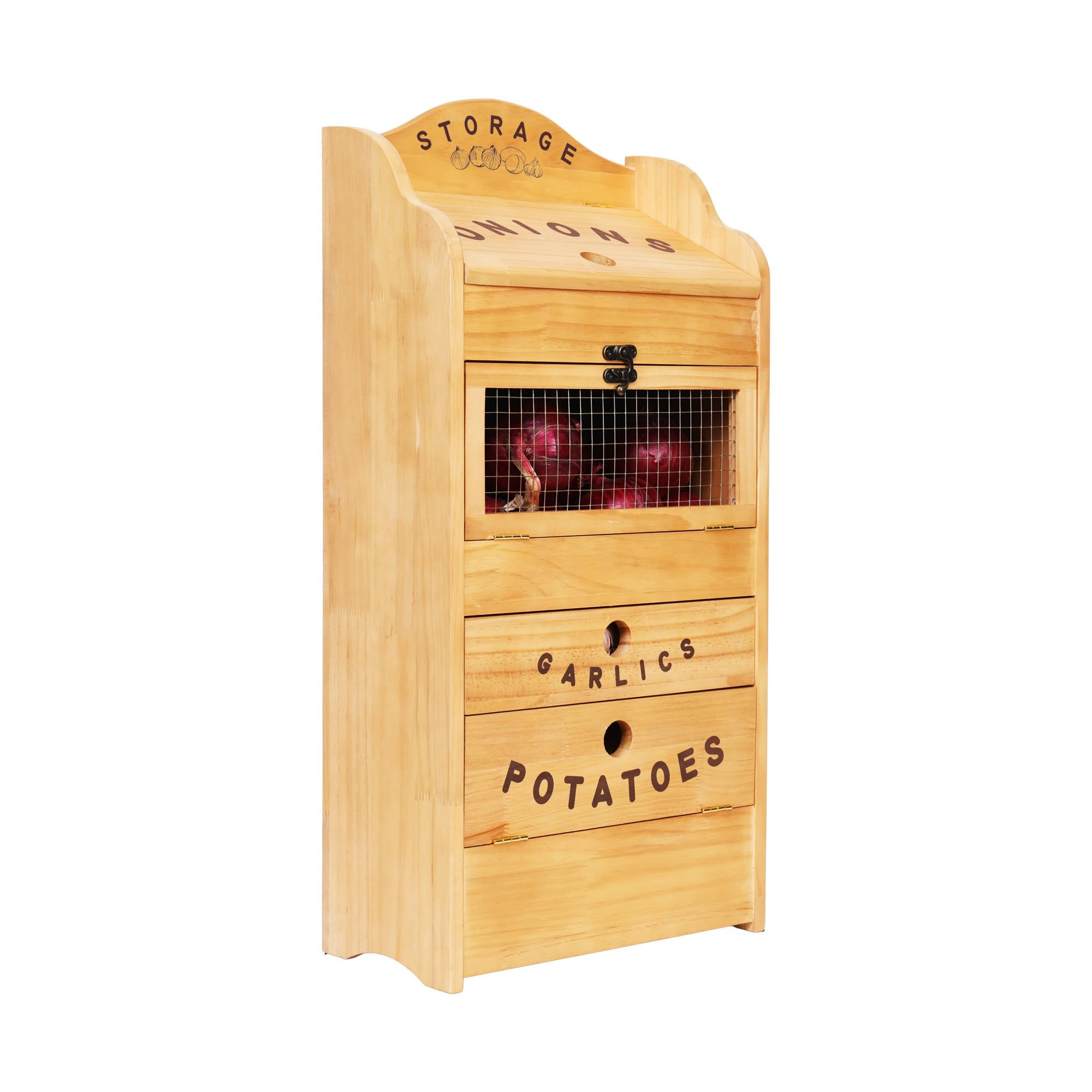Potato Bin Veggie Organizer Rustic Pine Wood Potato, Onion & Garlic Storage Bin | Kitchen Organiz... | Amazon (US)