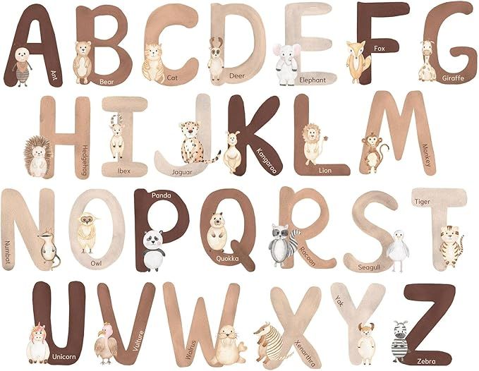 Neutral Animal Alphabet Wall Decals - Extra Large 6 Inch Alphabet Letters for Wall - 26 English A... | Amazon (US)