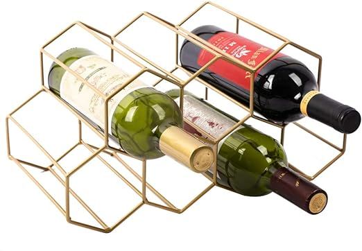 Wine Rack Freestanding Wine Racks Cabinets Bottle Holder Countertop Storage Metal Brushed Gold Ge... | Amazon (US)