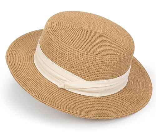 Women's Wide Brim Sun Hat Straw Panama Hat - UV-Protection Summer Boater Fedora Beach-Sun-Hats(M-L) | Amazon (US)