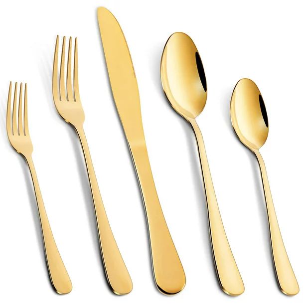 Litake 20 Pcs Gold Stainless Steel Flatware Set, Golden Silverware Set,Tableware Cutlery Set Serv... | Walmart (US)