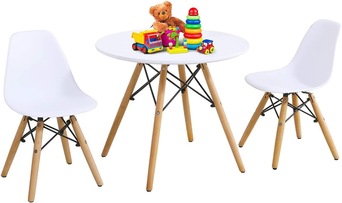 Costzon Kids Table and Chair Set, Mid-Century Modern Style, White, Table & 2 Chairs | Amazon (US)