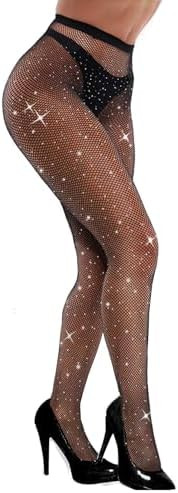 VEBZIN Sexy Sparkly Fishnets Stockings Jeweled High Waist Fishnet Tights for Women Rhinestone Par... | Amazon (US)