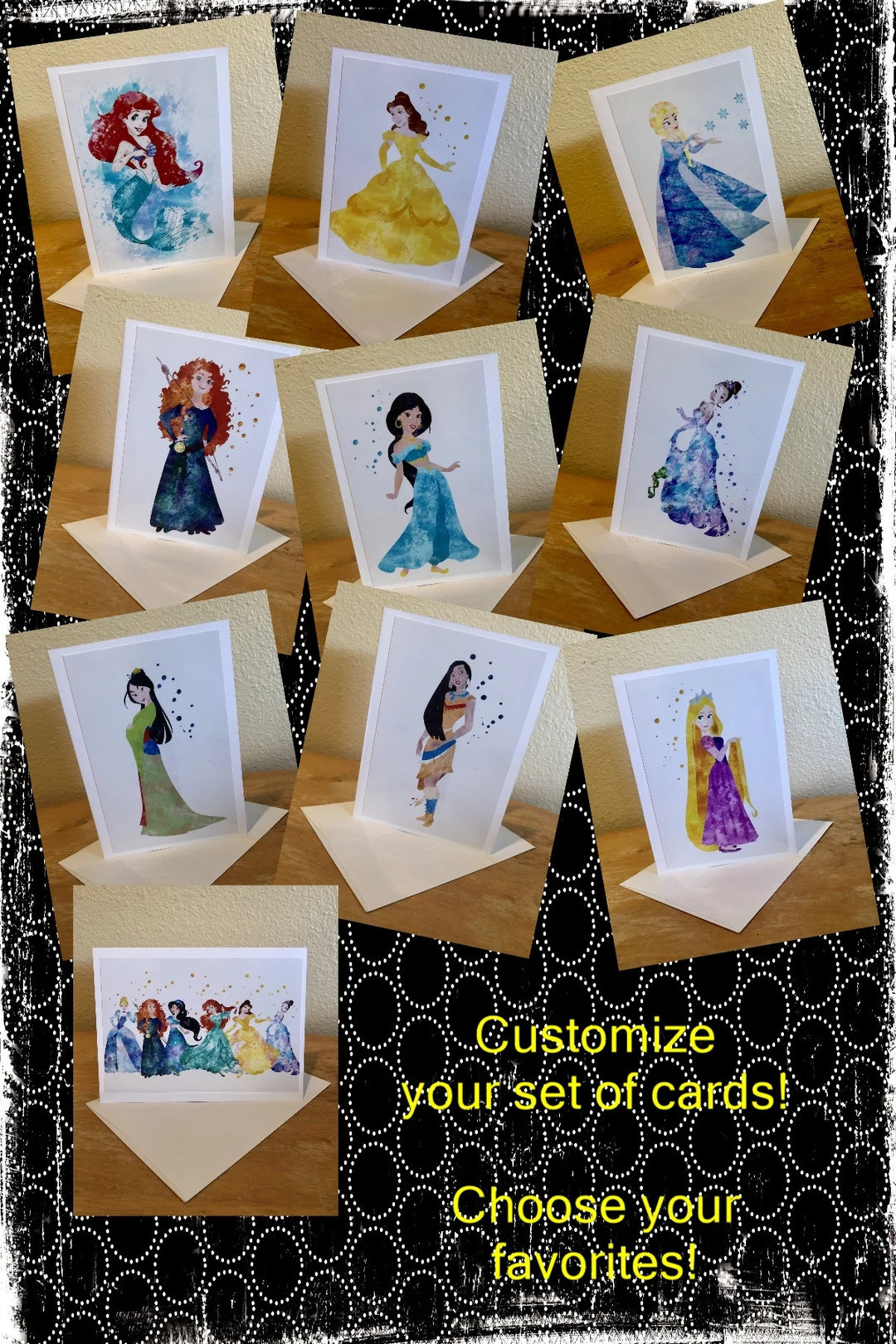 Notecards With Envelopes (Set of 4 or 8 or 12)  Disney Princesses DisneyFE  FREE SHIPPING!! | Etsy (US)
