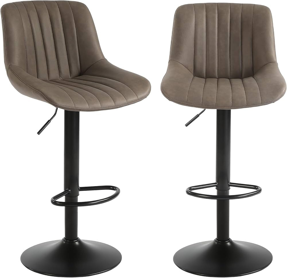 Bar Stools Set of 2, Swivel Counter Height Barstools with Back, Adjustable Faux PU Leather Bar Ch... | Amazon (US)