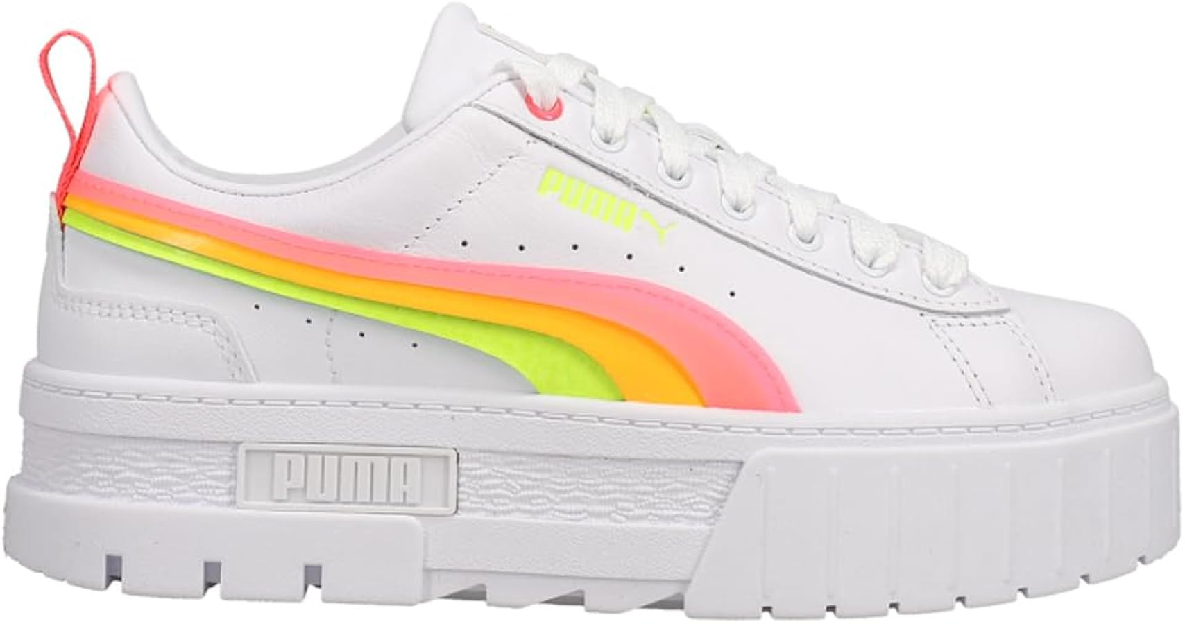 PUMA Womens Mayze Summer Squeeze Perforated Platform Sneakers Shoes Casual - Pink, White, Yellow | Amazon (US)