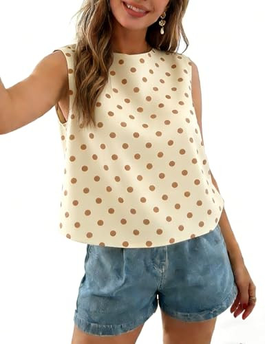 Xiaoxuemeng Womens Polka Dot Top Sleeveless Cotton Tank Top Crewneck Casual Summer Blouse(0895-Wh... | Amazon (US)