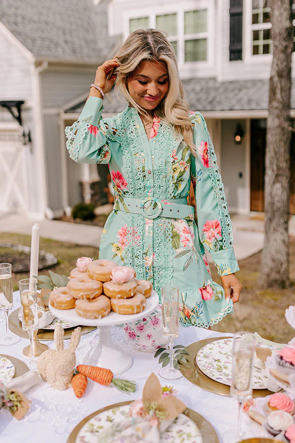 Floral Dawn Crochet Dress In Ocean Wave | Impressions Online Boutique