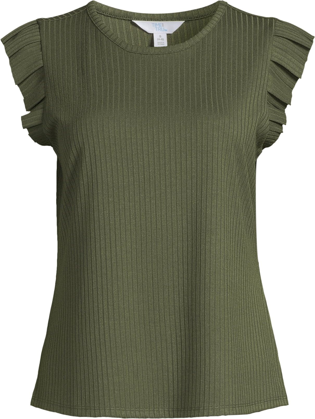 Time and Tru Women's Rib Ruffle Sleeve Top - Walmart.com | Walmart (US)