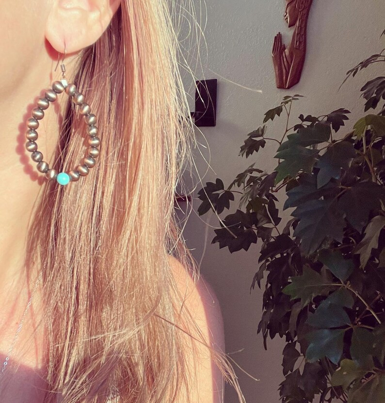Navajo pearl and turquoise beaded hoop earrings | Etsy (US)