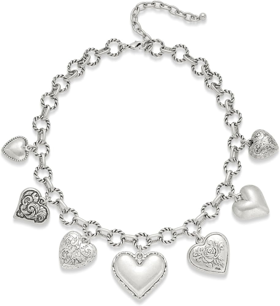 Vintage Heart Charm Necklaces for Women Matte Gold Charm Necklace Chunky Link Chain Necklace Fash... | Amazon (US)