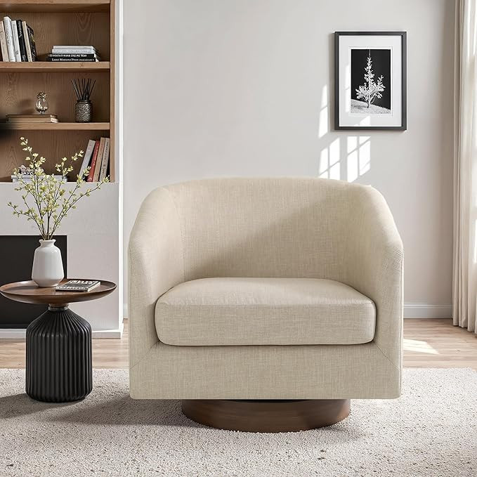 UIXE Swivel Accent Chair with Wood Base, Fabric Upholstered Barrel Chairs for Living Room, Comfy ... | Amazon (US)