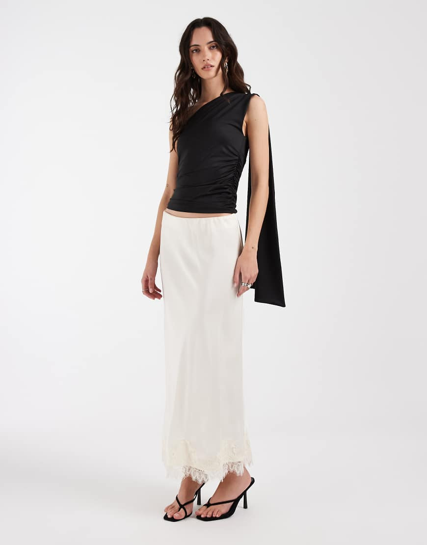 Object satin maxi skirt with lace trim in white | ASOS (Global)