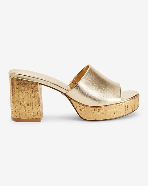 Metallic Cork Heel Mule Sandals | Express