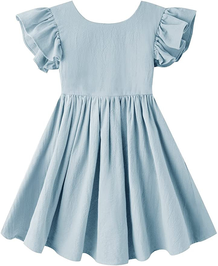 Dutebare Toddler Girls Dress Cotton Linen Ruffle Backless Sleeveless Kids Casual Party Dresses | Amazon (US)