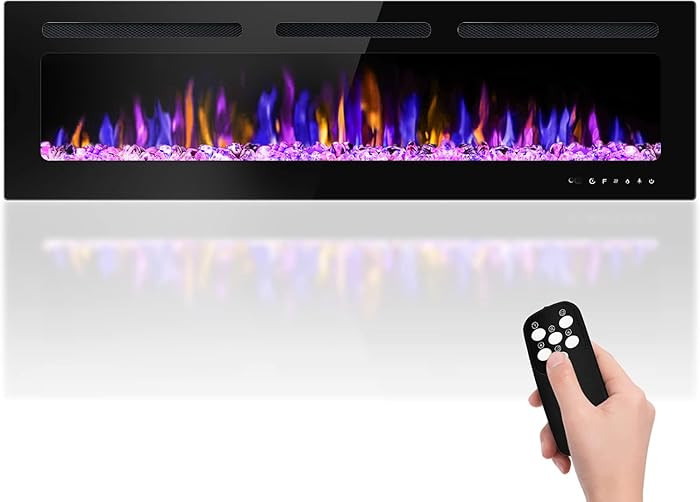 60" Electric Fireplace Wall Mounted and Recessed with Remote Control, 750/1500W Ultra-Thin Wall F... | Amazon (US)
