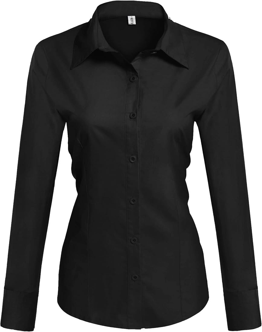 HOTOUCH Womens Cotton Basic Button Down Shirt Slim Fit Dress Shirts | Amazon (US)
