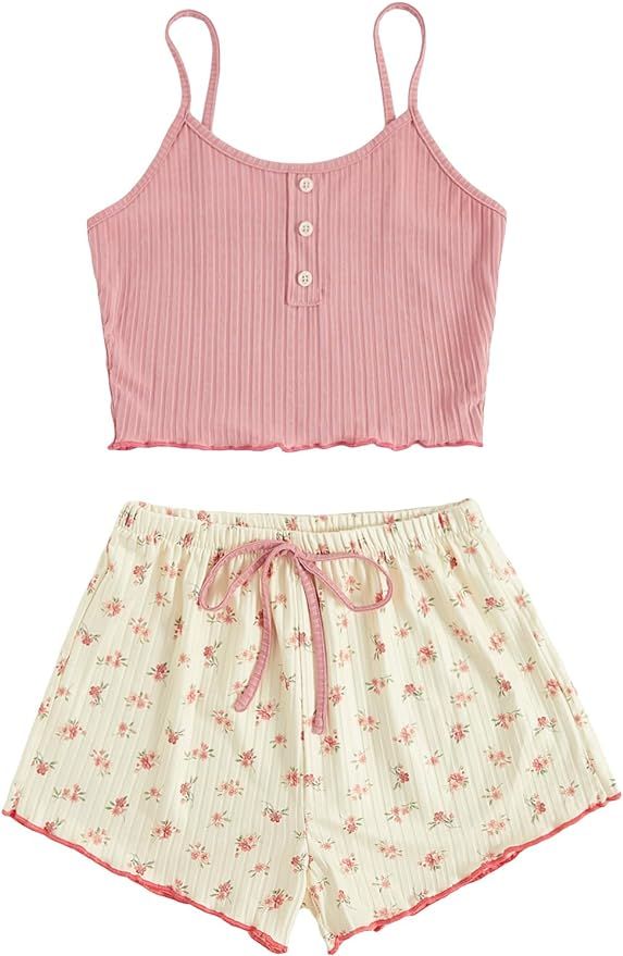 SweatyRocks Women's Summer Strawberry Print Cami Top and Shorts Sleepwear Pajamas Set | Amazon (US)