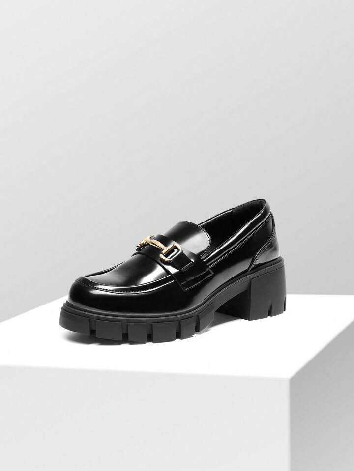 Women's Loafers 0.83-Inch Platform Chunky Loafers 2.17-Inch Heel Pumps Slip On Casual Commute Versatile Leather Shoes | SHEIN