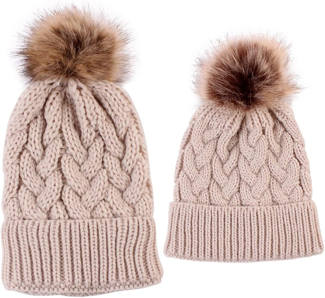 2PCS Mother&Baby Hat Parent-Child Hat Family Matching Cap Winter Warmer Knit Wool Beanie Ski Cap | Amazon (US)