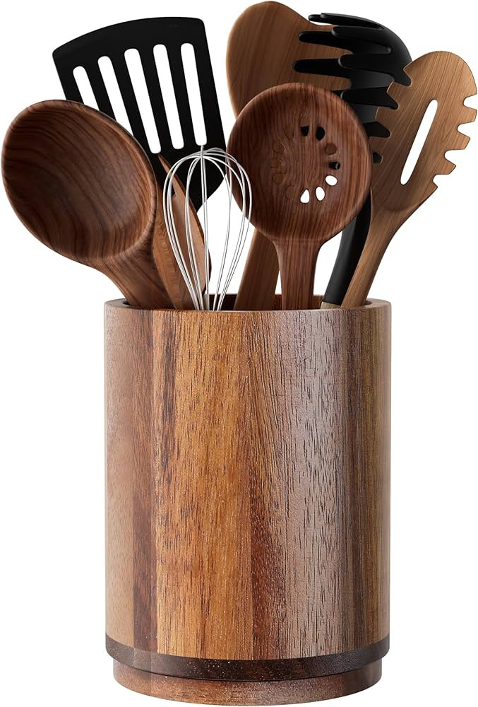 Utensil Holder, Acacia Wood Kitchen Utensil Holder for Countertop, 360°Rotating Cooking Utensil ... | Amazon (CA)