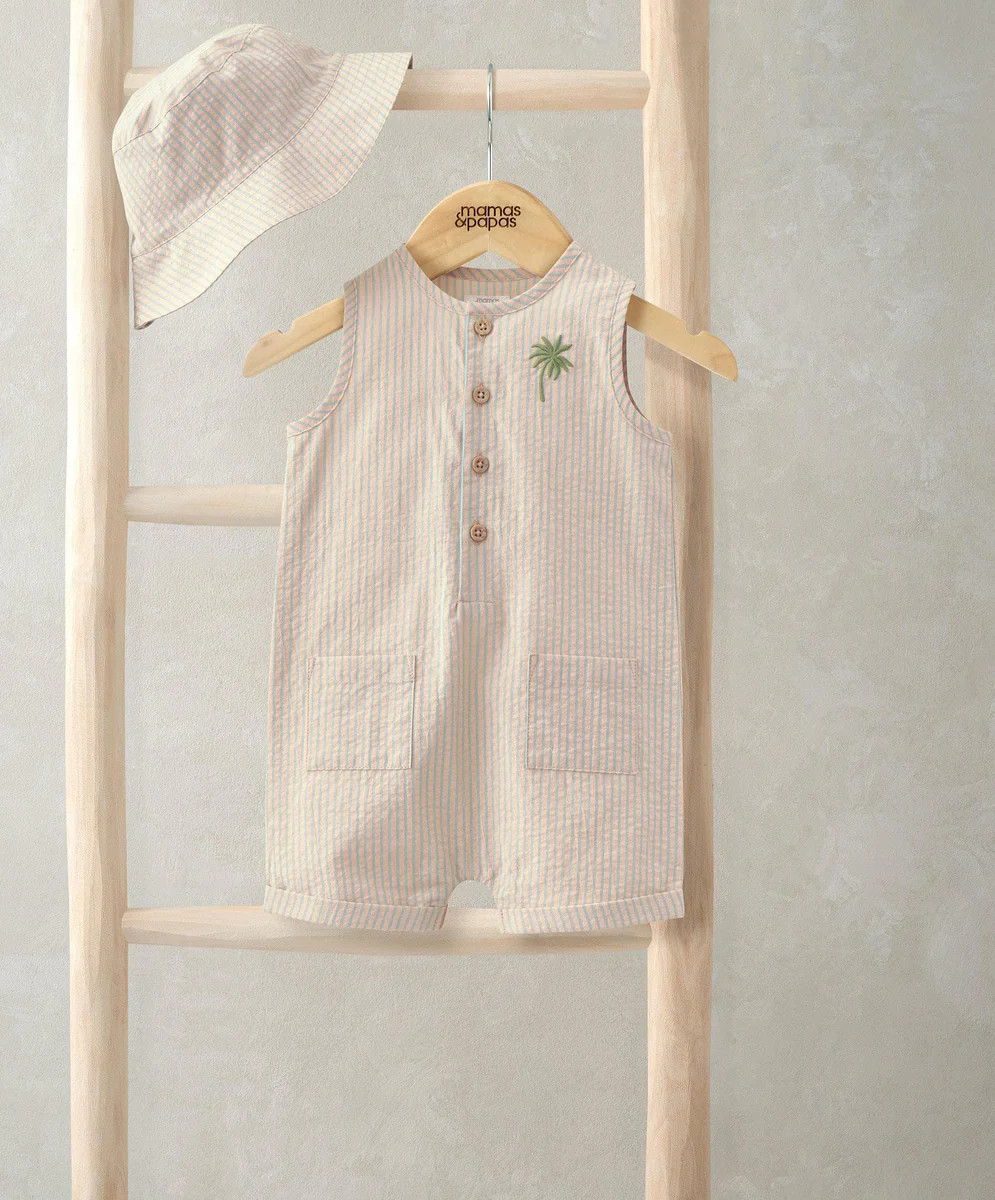 Embroidered Romper & Bucket Hat Set (2 Pieces) - Orange | Mamas & Papas