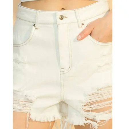 Fun Days Distressed Denim Shorts - White - Final Sale | Walmart (US)