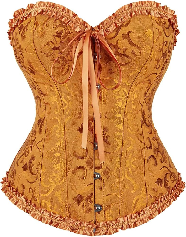 frawirshau Women's Lace Up Boned Overbust Corset Bustier Lingerie Bodyshaper Top | Amazon (US)