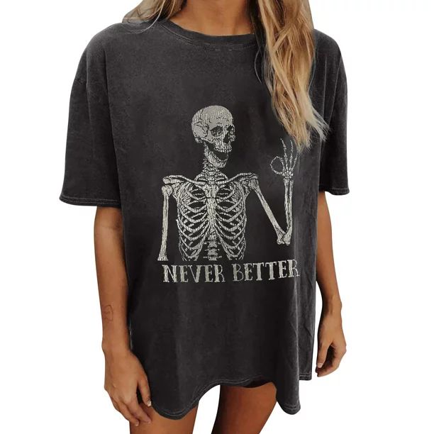 Fesfesfes Skeleton Skull Graphic Tee Shirts for Womens Y2K Summer Tops Short Sleeve T Shirts Casu... | Walmart (US)