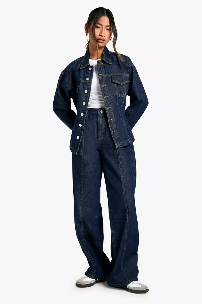 Cinched Waist Contrast Stitch Raw Indigo Denim Jacket | Boohoo.com (UK & IE)