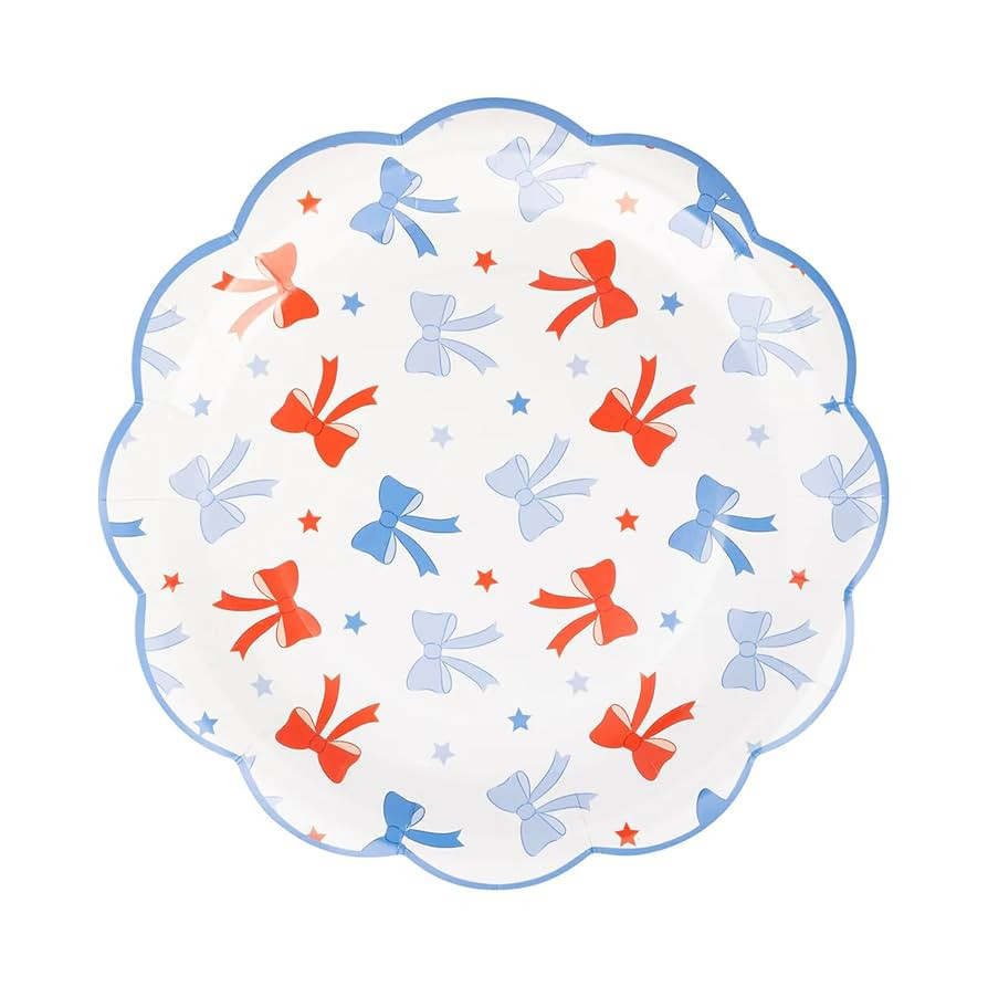 My Mind's Eye Decorative Bows Paper Plates, 9 inch, Red White Blue, Scalloped Edge, Coquette Them... | Amazon (US)