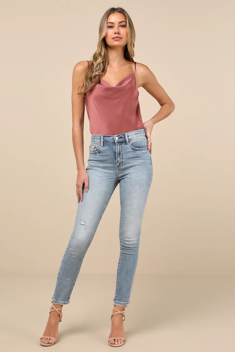 Moneymaker Light Wash Denim High-Rise Distressed Skinny Jeans | Lulus
