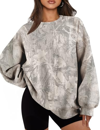 Womens Camo Sweatshirt Oversized Graphic Maple Leaf Print Crewneck Long Sleeve Y2k Trendy Fall Pu... | Amazon (US)