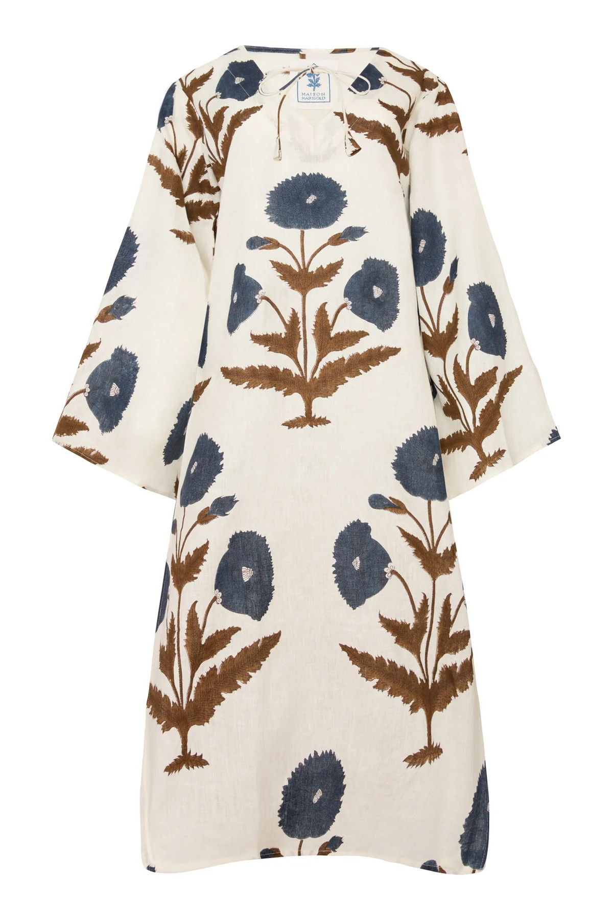 Doha Caftan in Khaki & Navy Flower | Over The Moon